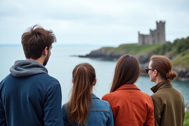 Gruppe på en guidet tur med en guide ved vandet
